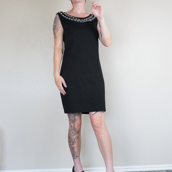 Armani Exchange Little Black Dress with Chain Neck - Picture 4 of 5